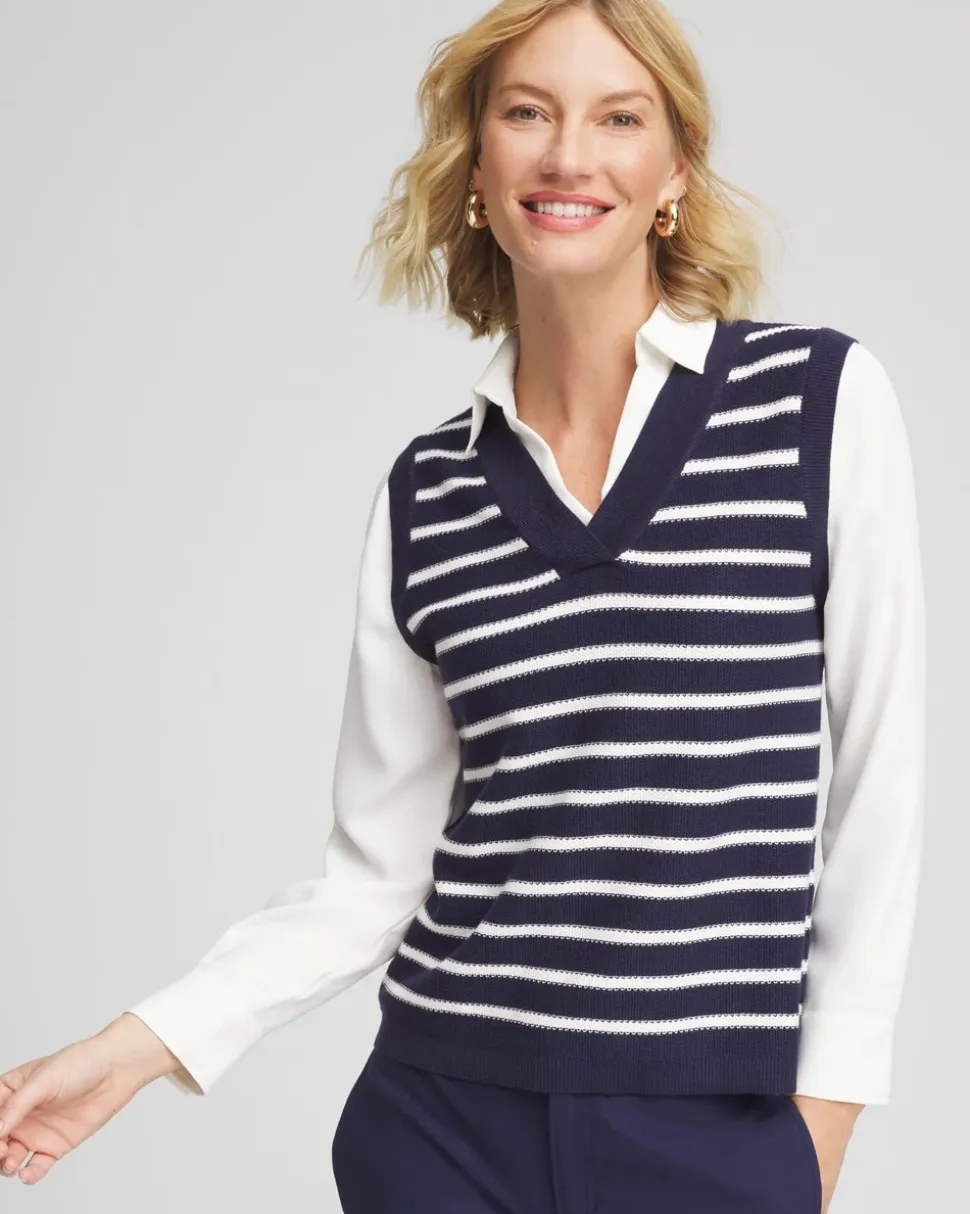 Striped V-Neck 2 in 1 Sweater Vest
