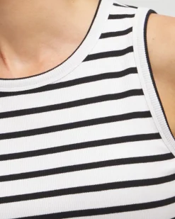 Stripe Ribbed High Neck Tank