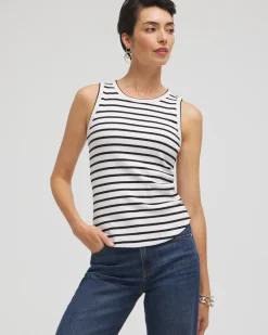 Stripe Ribbed High Neck Tank