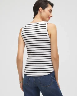 Stripe Ribbed High Neck Tank