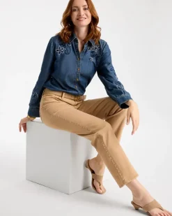 Studded Girlfriend Straight Ankle Jeans