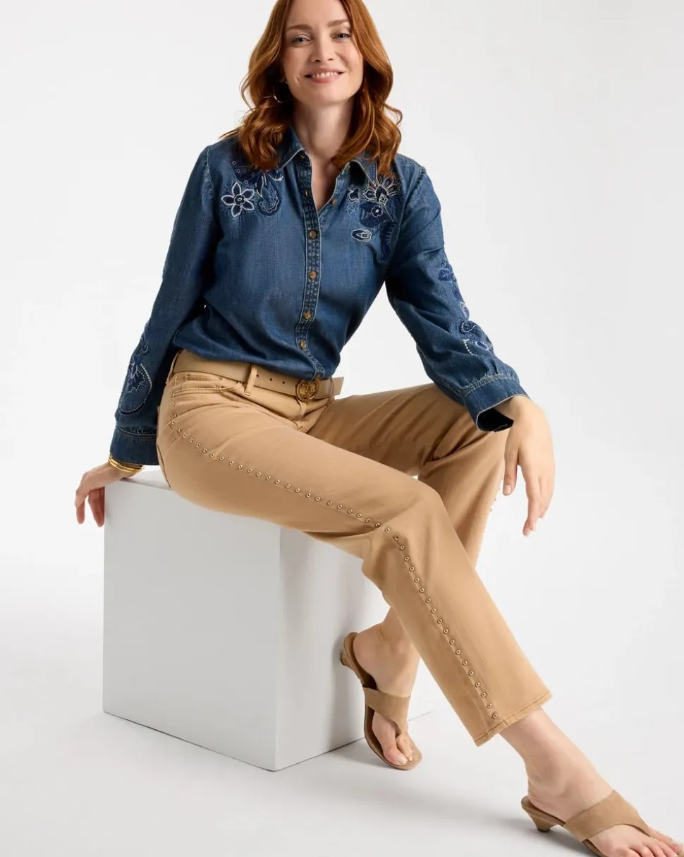 Studded Girlfriend Straight Ankle Jeans
