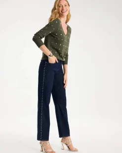 Studded Girlfriend Straight Ankle Jeans