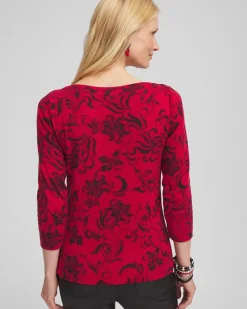 Swirl 3/4 Sleeve Bateau Neck Tee