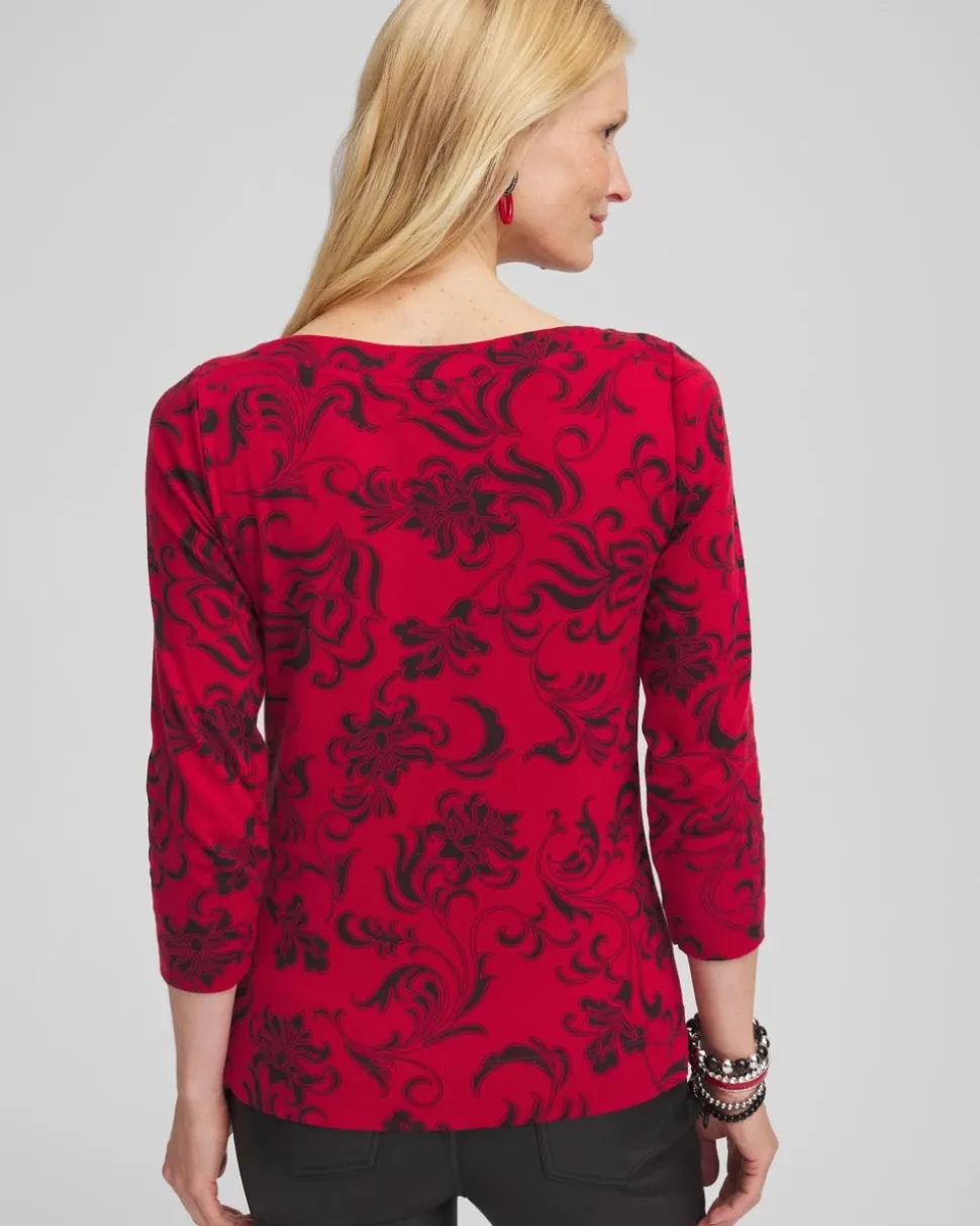 Swirl 3/4 Sleeve Bateau Neck Tee
