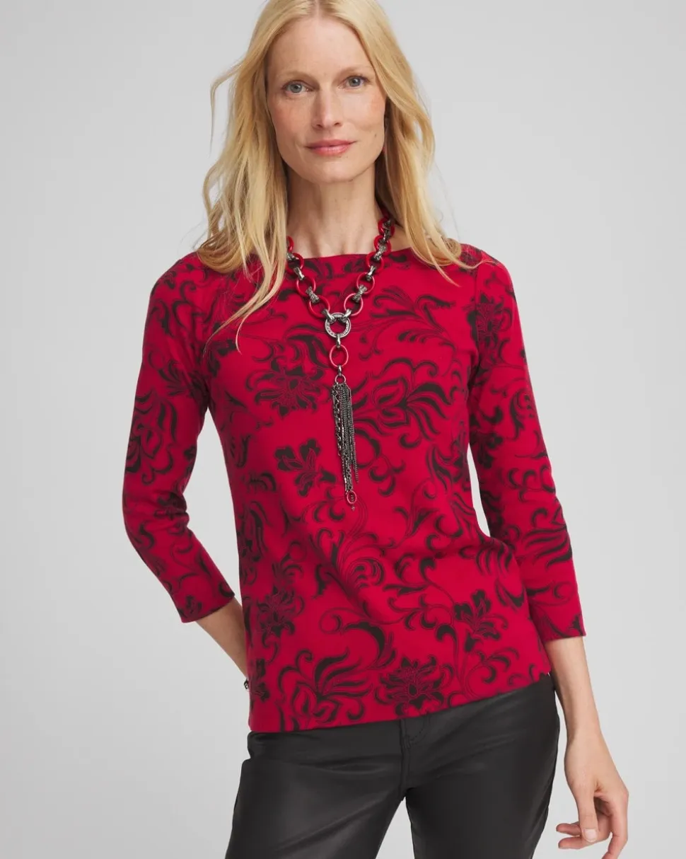 Swirl 3/4 Sleeve Bateau Neck Tee