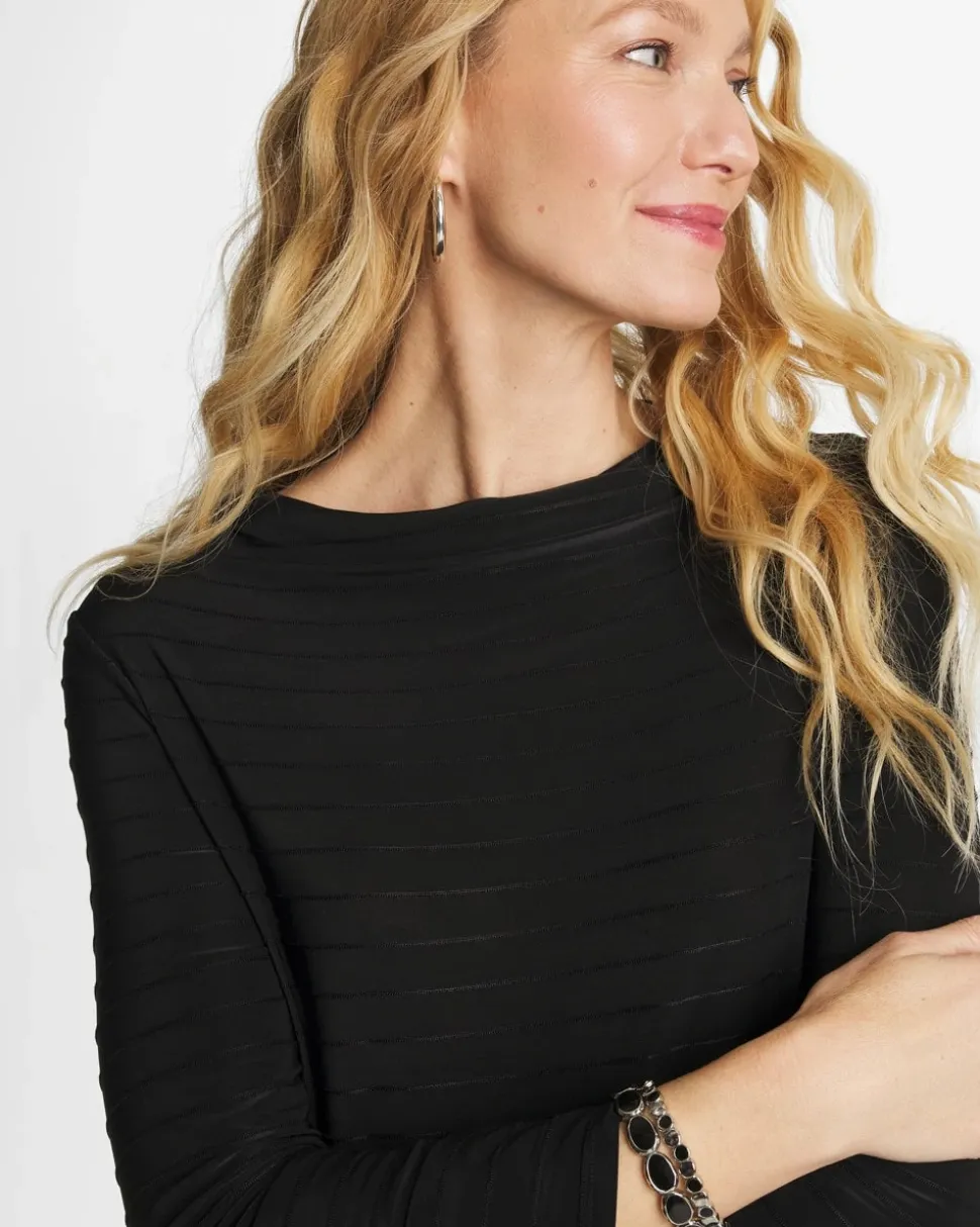 Textured Long Sleeve Cowlneck Tee