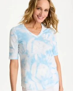 Tie-Dye Palm Cotton Slub V-Neck Tee
