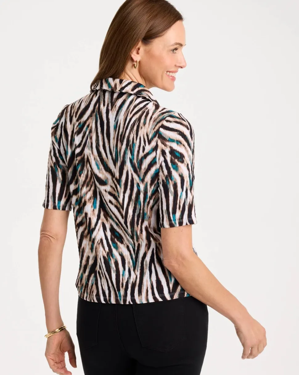 Tiger Print Textured Camp Tee