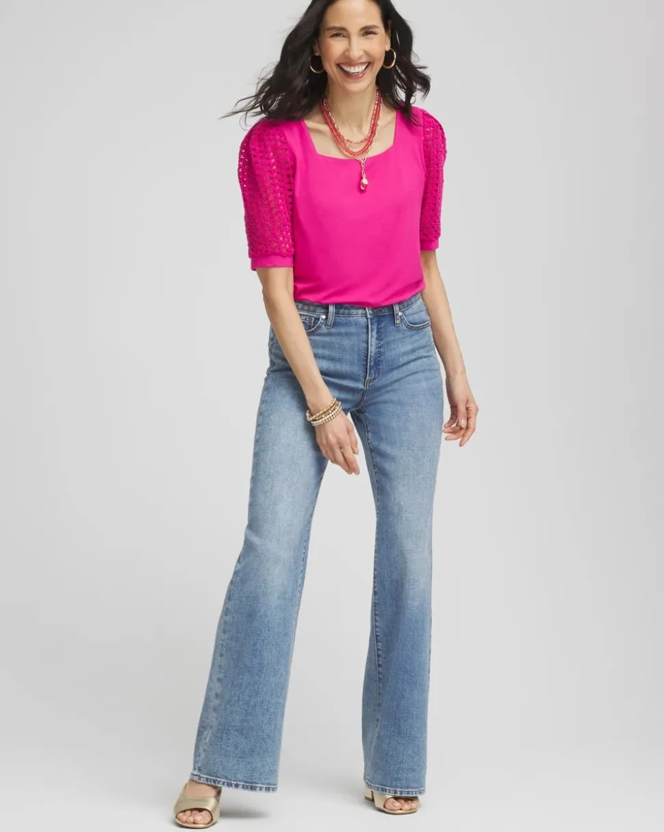 Touch of Cool™ Crochet Lace Square-Neck Tee