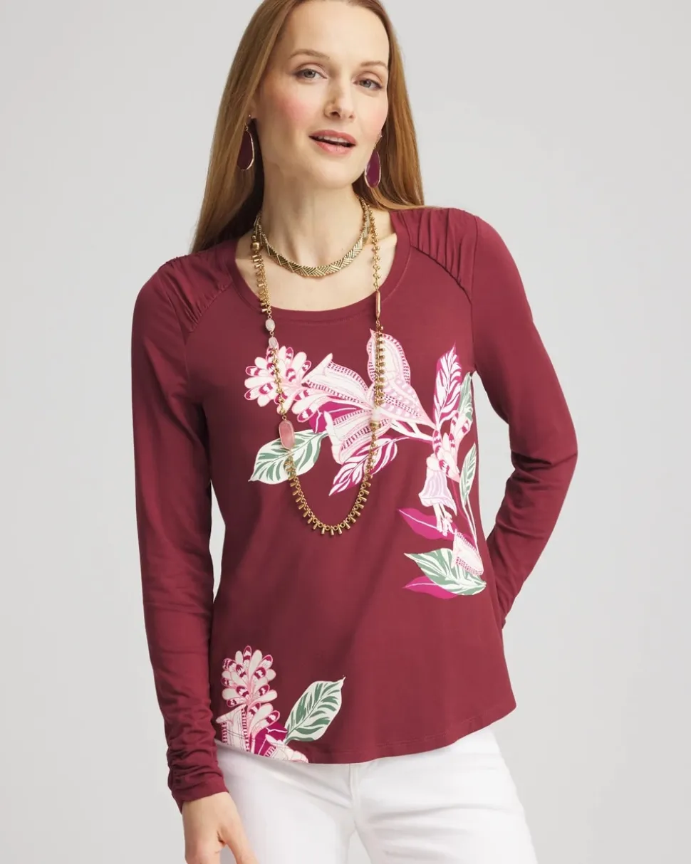 Touch of Cool™ Gathered Sleeve Floral Print Tee