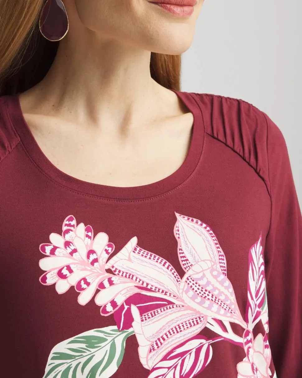 Touch of Cool™ Gathered Sleeve Floral Print Tee