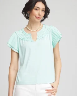 Touch of Cool™ Layered Pleated Flutter Tee