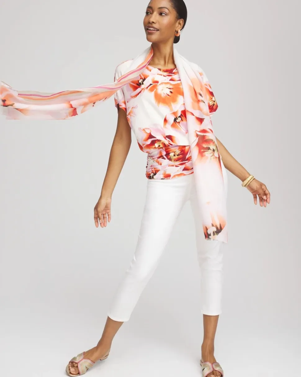 Touch of Cool™ Tropical Ruched Banded Hem Top