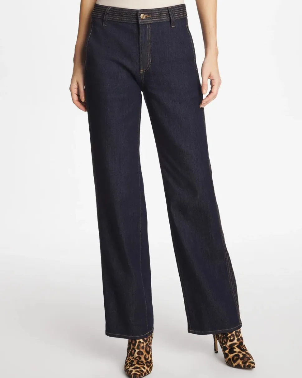 Trapunto Wide-Leg High-Rise Jeans