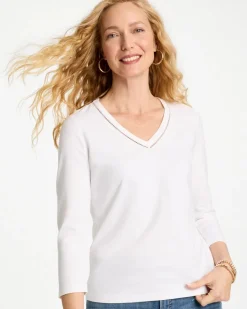 Trim Detail Cotton Stretch 3/4 Sleeve Tee