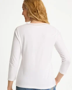 Trim Detail Cotton Stretch 3/4 Sleeve Tee