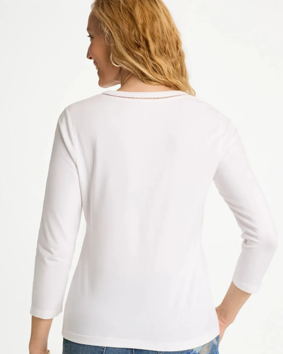 Trim Detail Cotton Stretch 3/4 Sleeve Tee