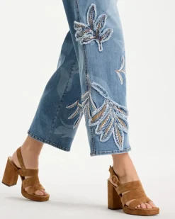 Tropical Embroidery Pull-On Wide Crop Jean