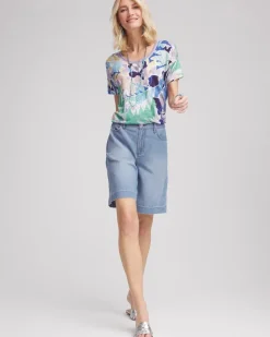 Tropical Nights Sweater-Trim Linen Tee