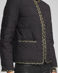 Tweed Trim Faux Nylon Jacket