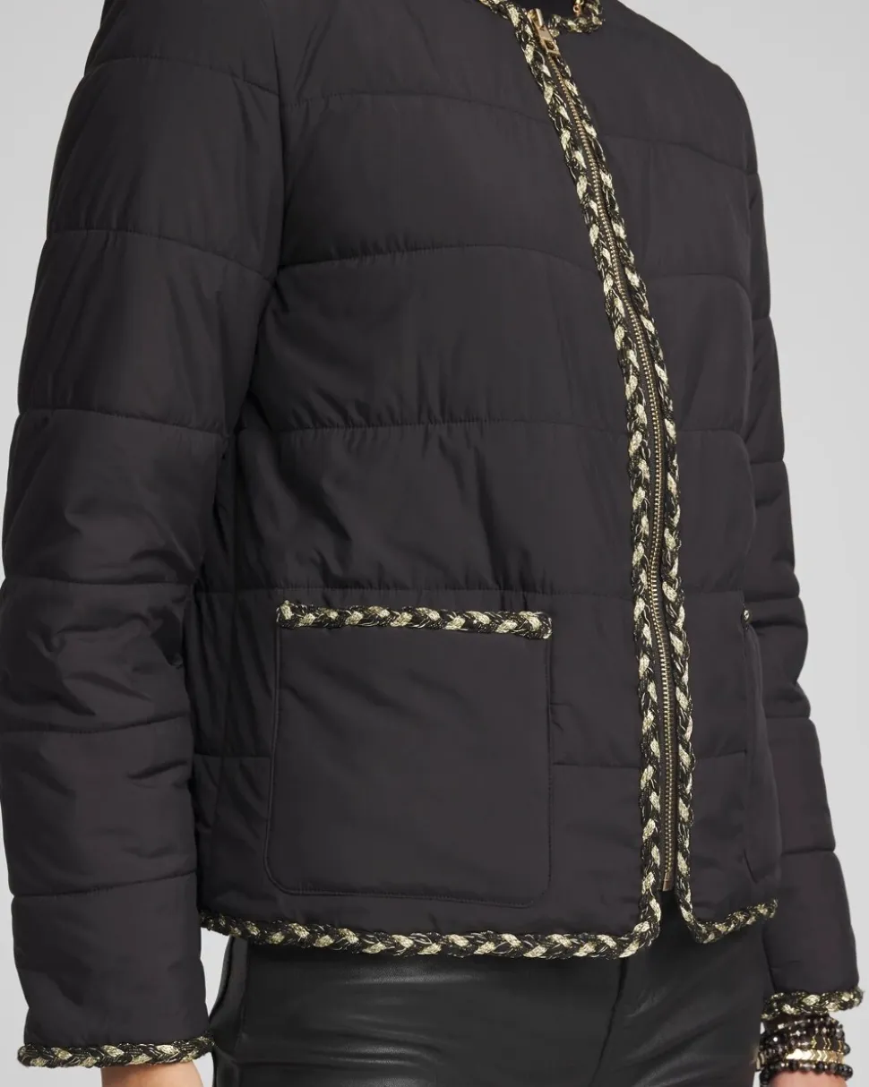 Tweed Trim Faux Nylon Jacket