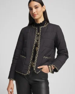 Tweed Trim Faux Nylon Jacket