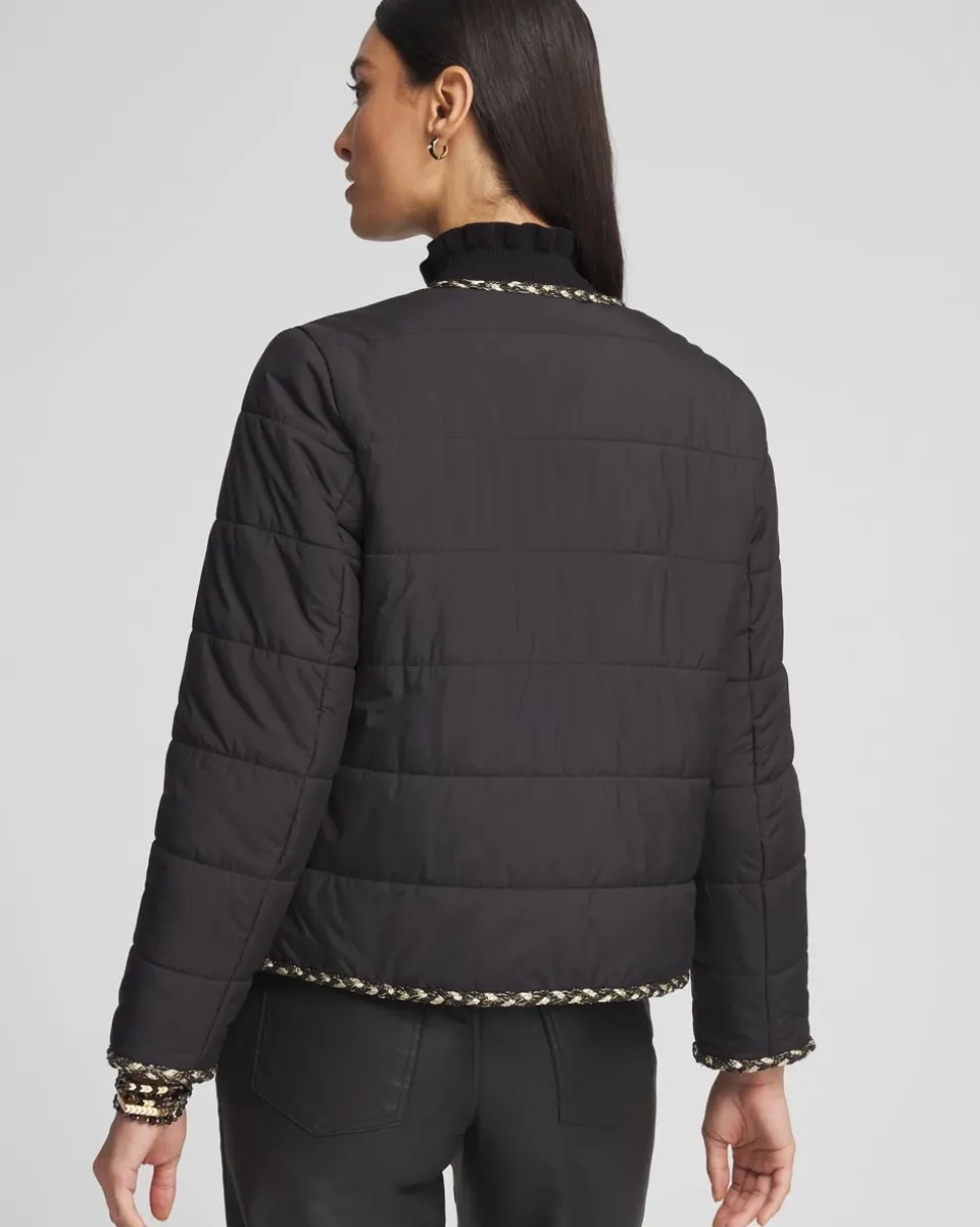 Tweed Trim Faux Nylon Jacket