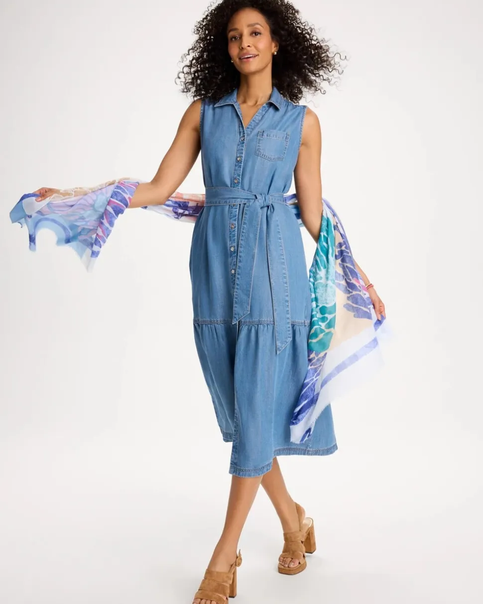 Twill Denim Belted Shirtdress
