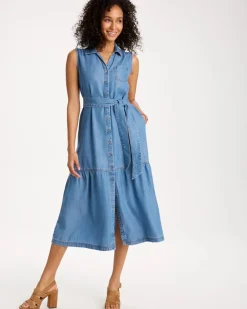 Twill Denim Belted Shirtdress