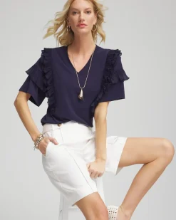 V-Neck Tiered Ruffle Sleeve Tee