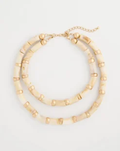 White Beaded Double-Strand Necklace