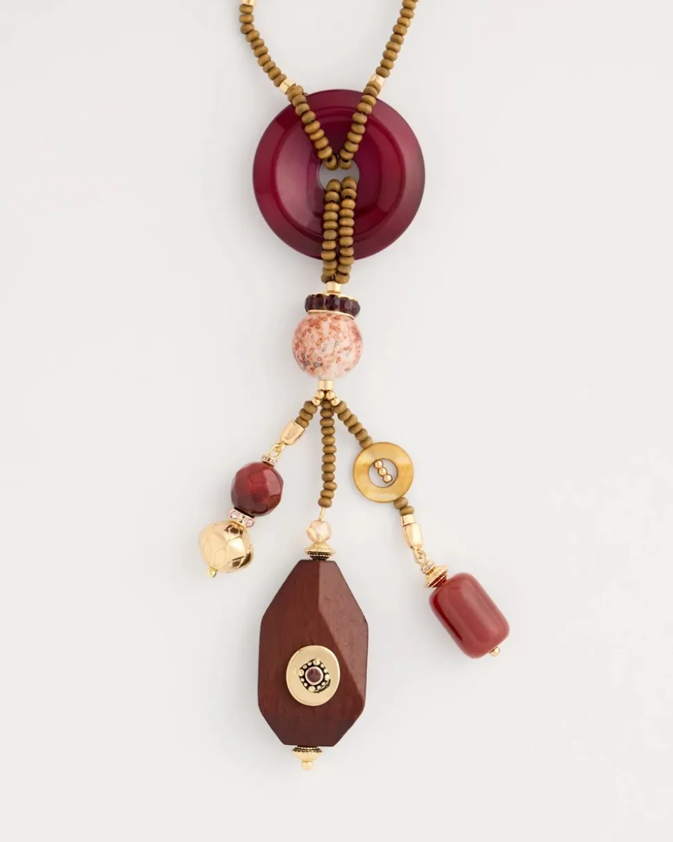 Wood Fire Agate Beaded Y-Necklace