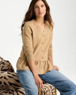 Woven Cotton-Blend Peplum Pullover