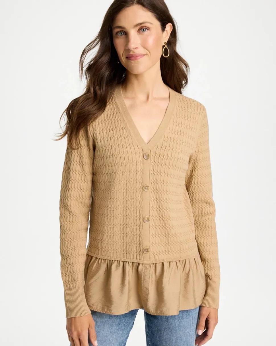 Woven Cotton-Blend Peplum Pullover