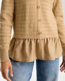 Woven Cotton-Blend Peplum Pullover