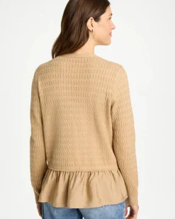 Woven Cotton-Blend Peplum Pullover