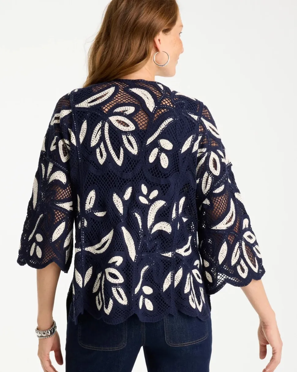 Woven Crochet Lace Contrast Kimono