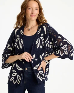 Woven Crochet Lace Contrast Kimono