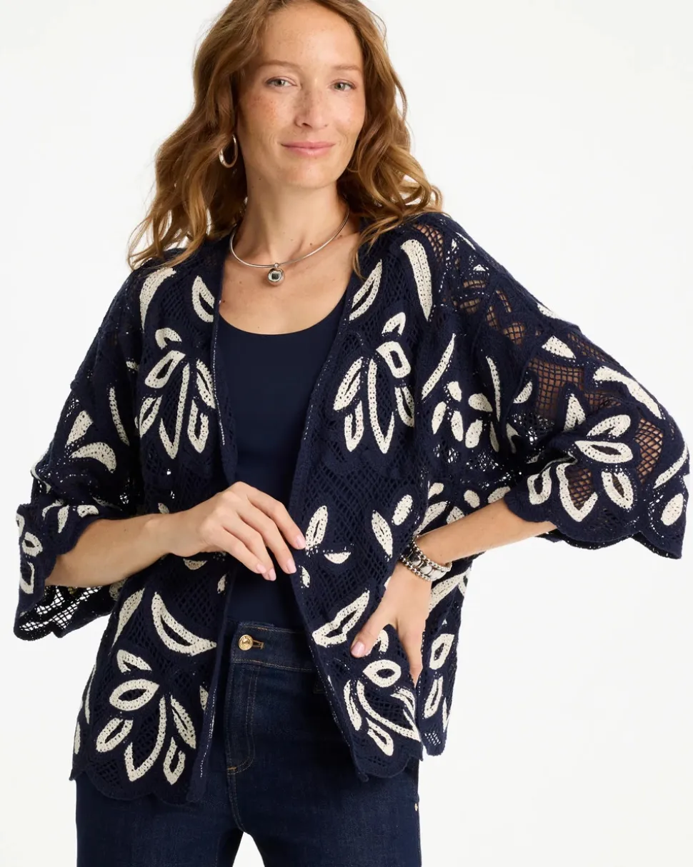 Woven Crochet Lace Contrast Kimono