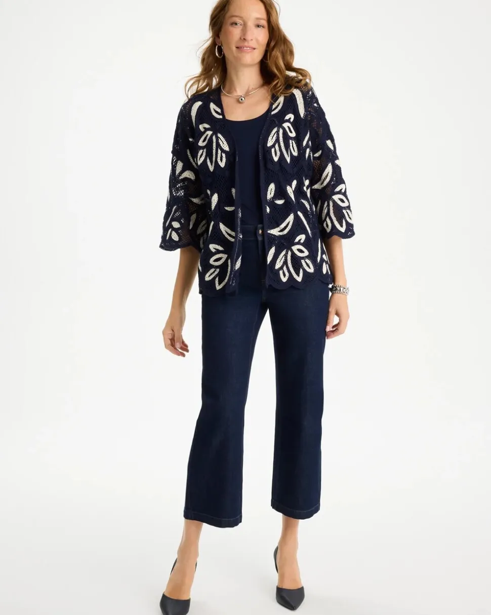 Woven Crochet Lace Contrast Kimono