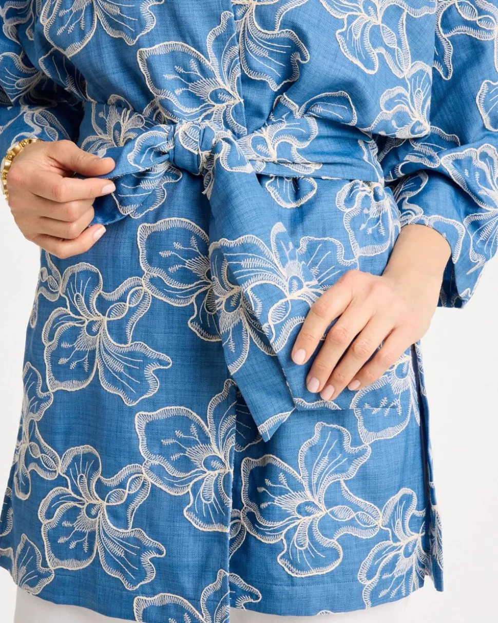 Woven Embroidered Belted Kimono