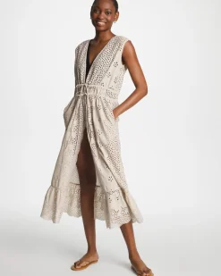 Woven Eyelet Swim Cover-Up Dress